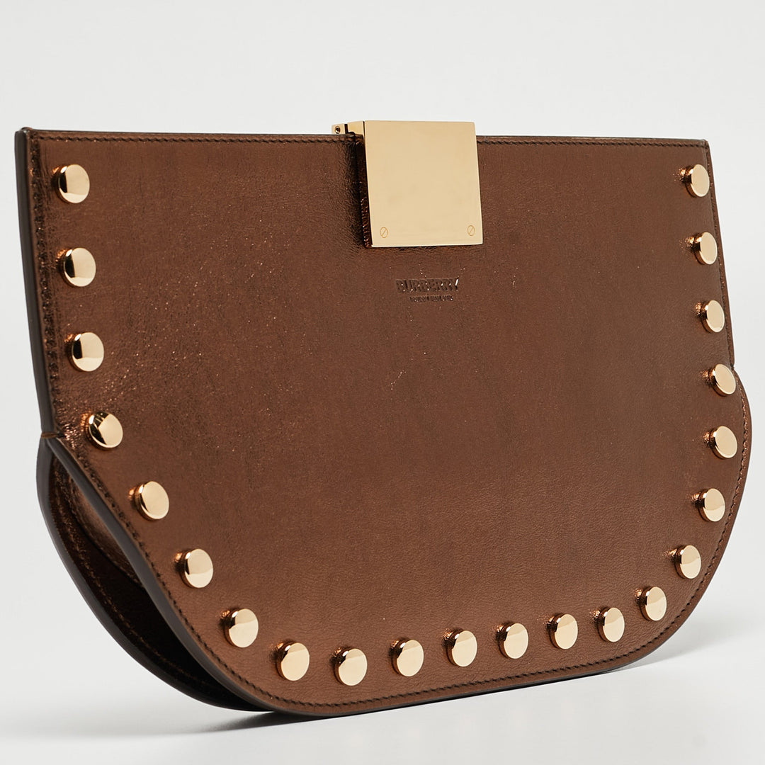 BURBERRY Bronze Leather Studded Olympia Clutch