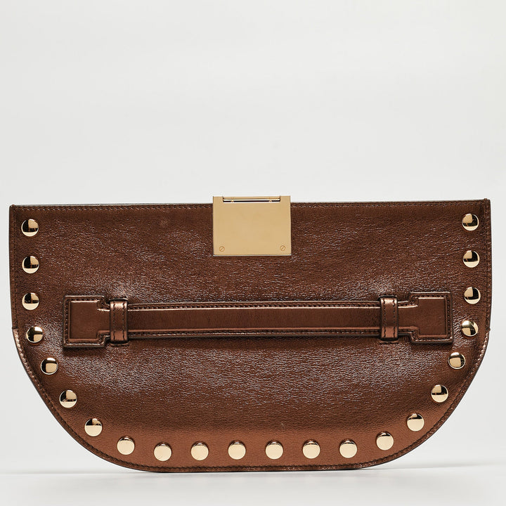 BURBERRY Bronze Leather Studded Olympia Clutch