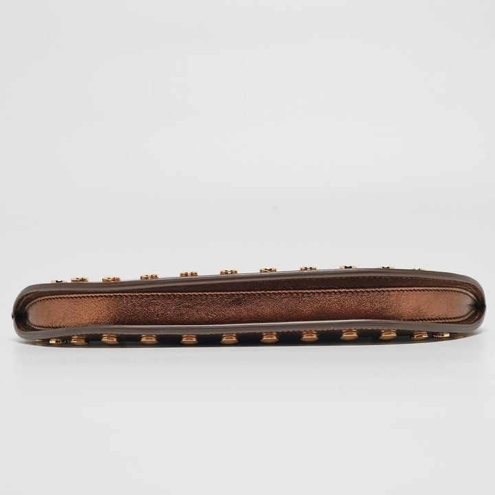 BURBERRY Bronze Leather Studded Olympia Clutch