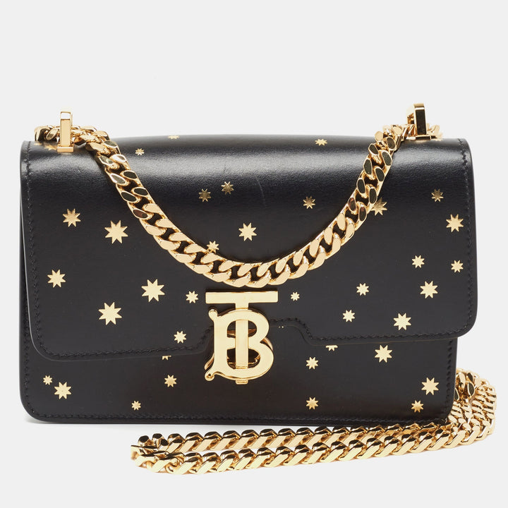 BURBERRY Black Leather TB Elongated Chain Bag