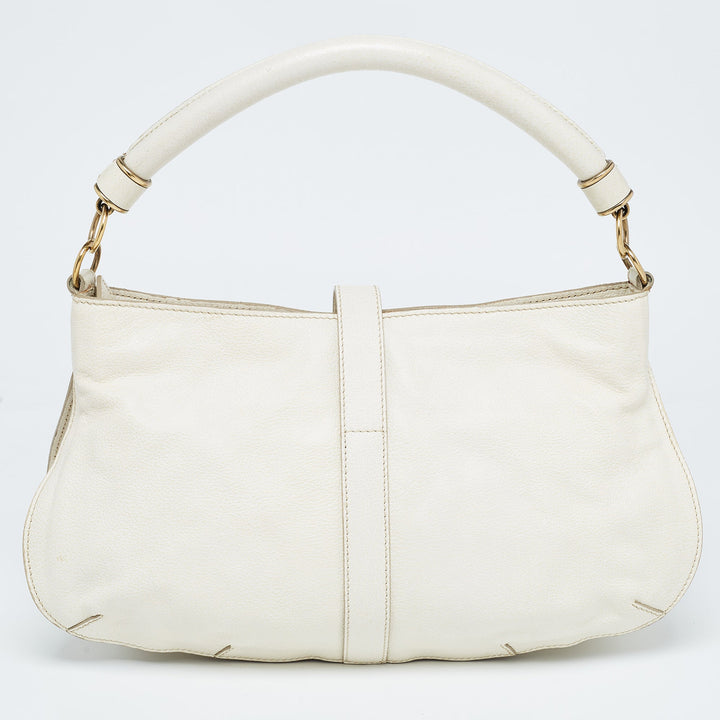 BURBERRY Off White Leather Creighton Hobo