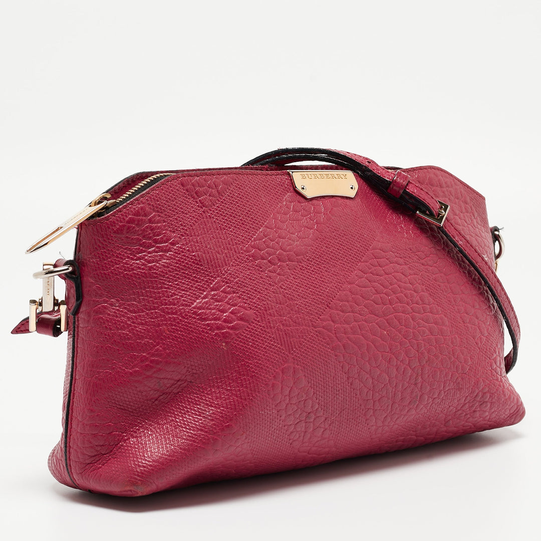BURBERRY Magenta Embossed Check Leather Chichester Crossbody Bag