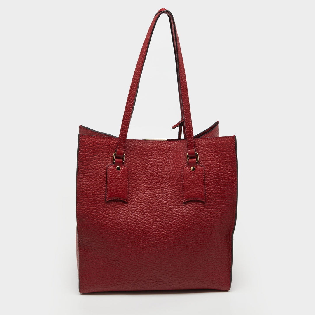 BURBERRY Red Grain Leather Woodbury Tote