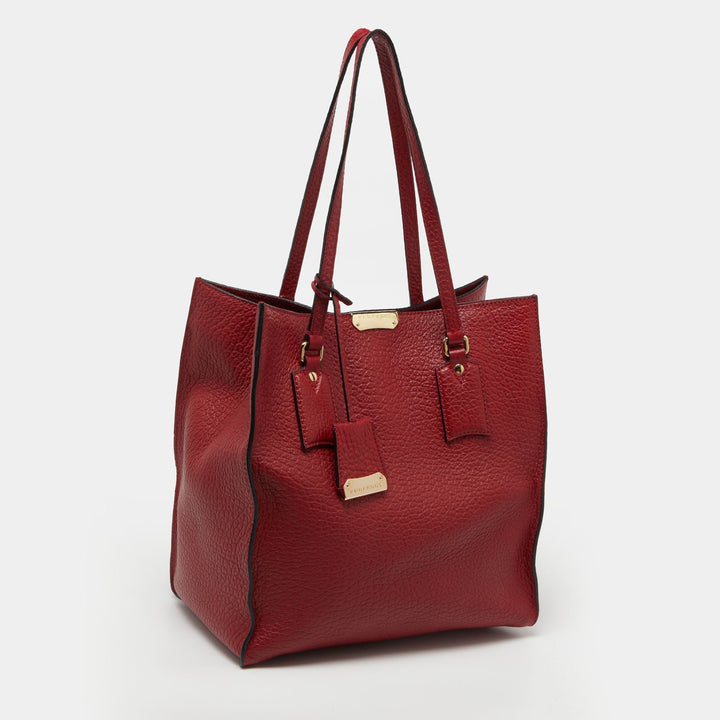 BURBERRY Red Grain Leather Woodbury Tote