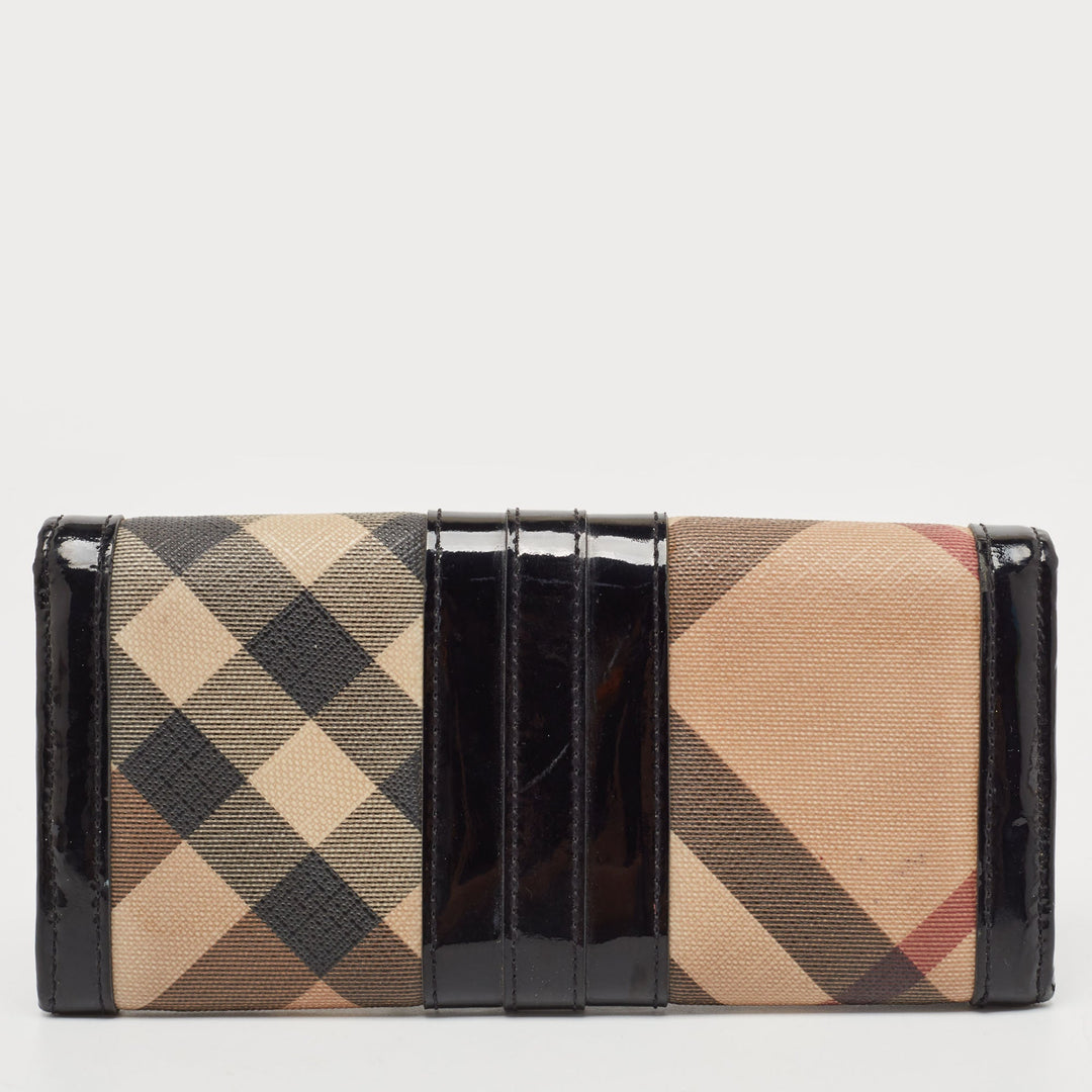BURBERRY Black Novacheck Canvas and Patent Leather Penrose Continental Wallet