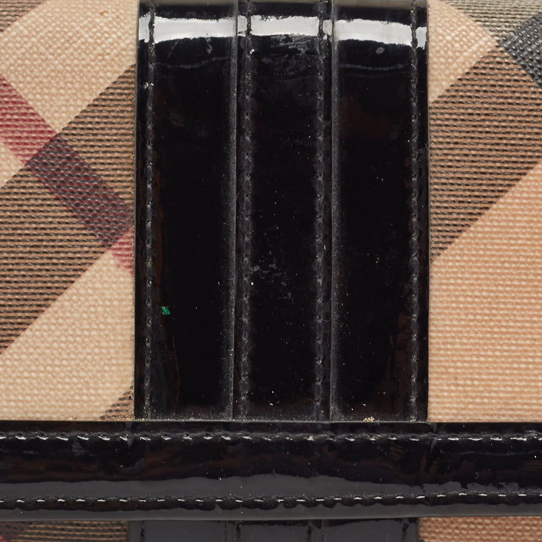 BURBERRY Black Novacheck Canvas and Patent Leather Penrose Continental Wallet