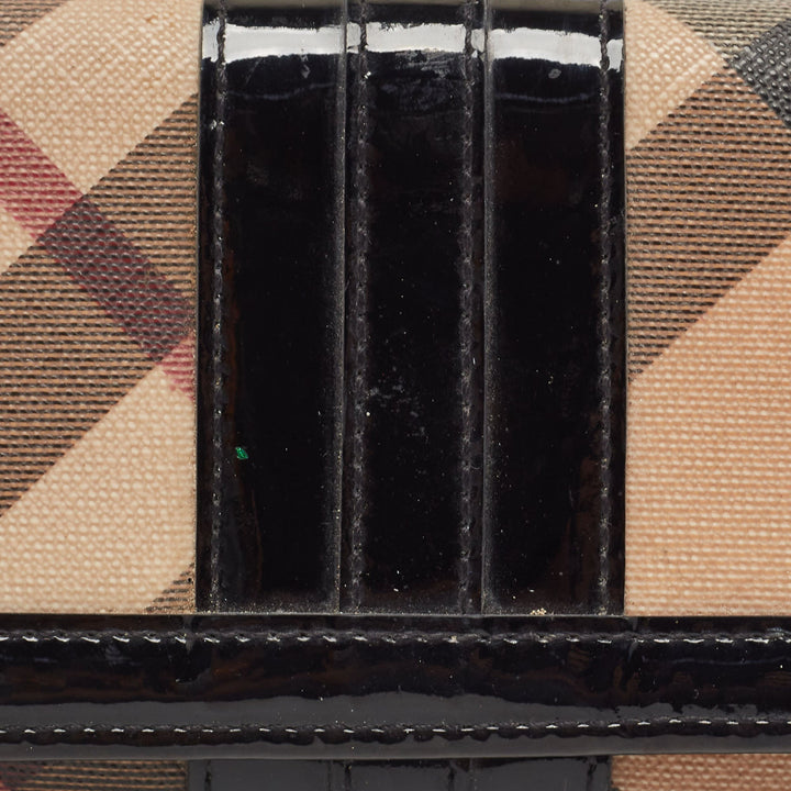 BURBERRY Black Novacheck Canvas and Patent Leather Penrose Continental Wallet