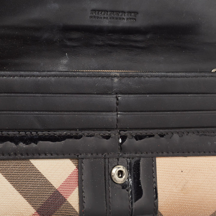 BURBERRY Black Novacheck Canvas and Patent Leather Penrose Continental Wallet