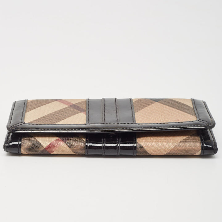 BURBERRY Black Novacheck Canvas and Patent Leather Penrose Continental Wallet