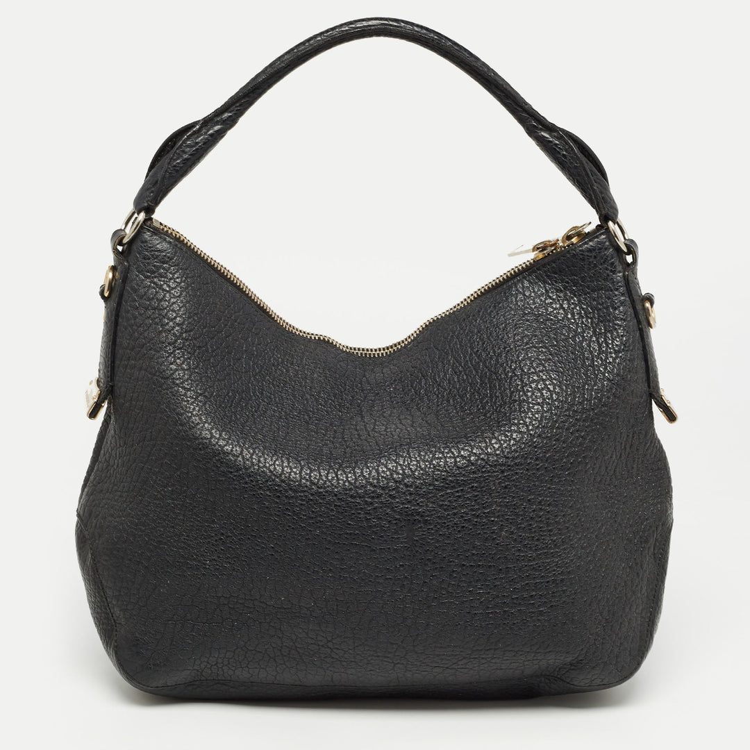 BURBERRY Black Pebbled Leather Ledbury Hobo