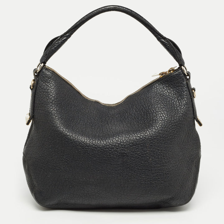 BURBERRY Black Pebbled Leather Ledbury Hobo