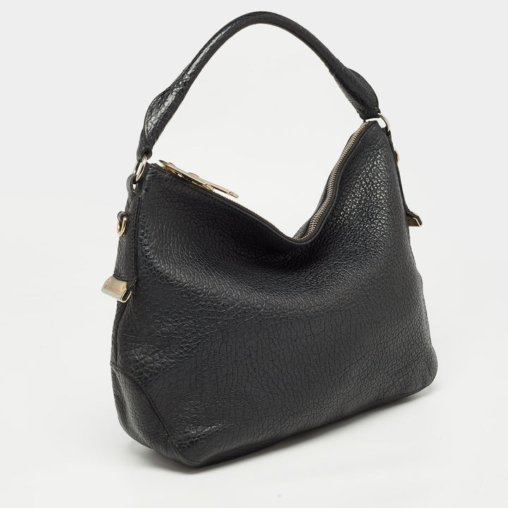 BURBERRY Black Pebbled Leather Ledbury Hobo