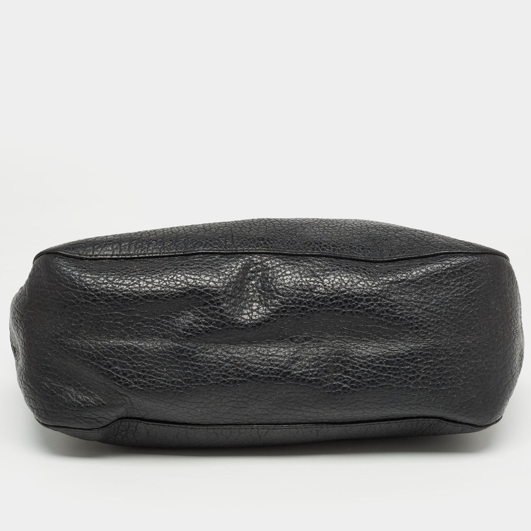 BURBERRY Black Pebbled Leather Ledbury Hobo