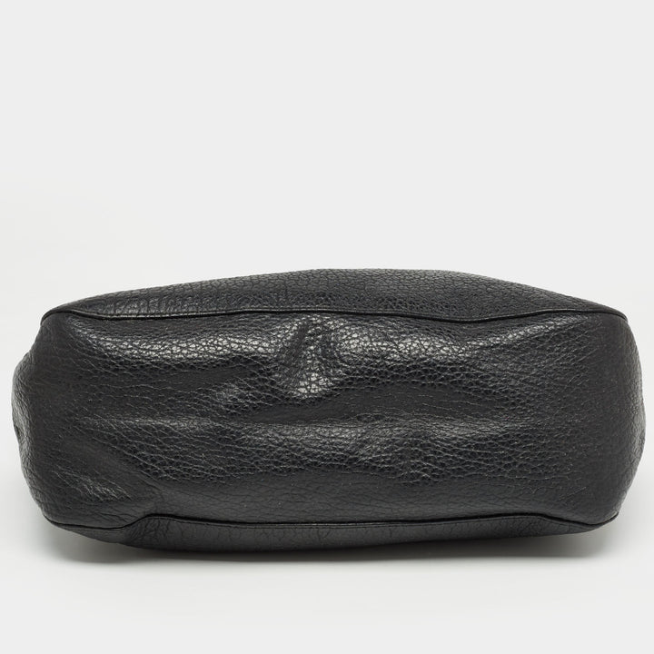 BURBERRY Black Pebbled Leather Ledbury Hobo
