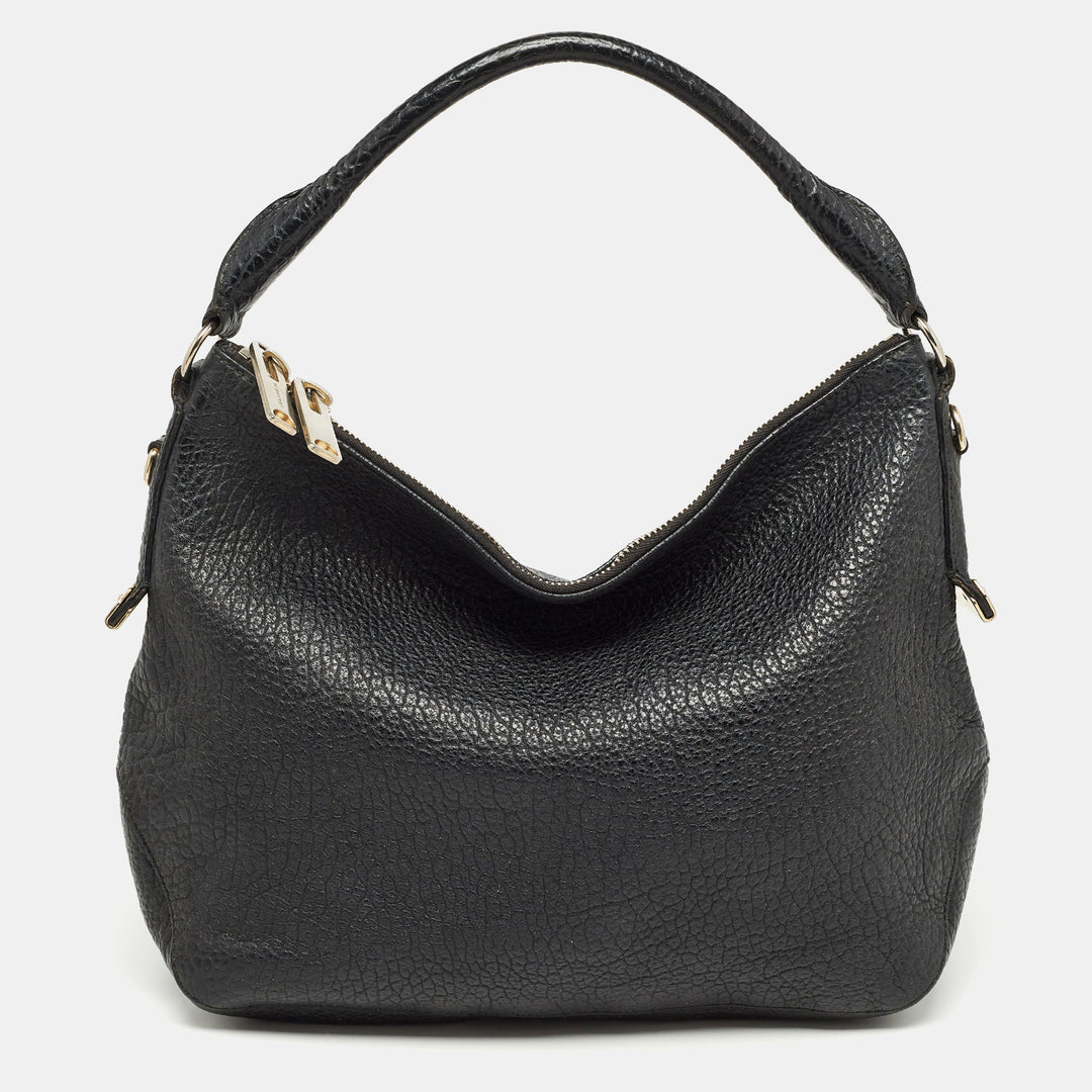 BURBERRY Black Pebbled Leather Ledbury Hobo
