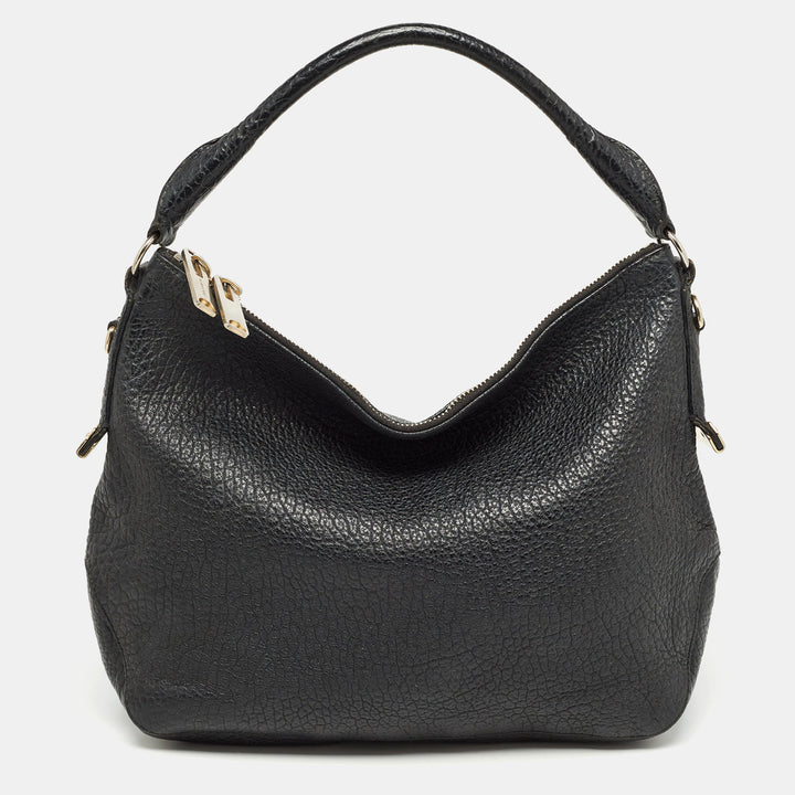 BURBERRY Black Pebbled Leather Ledbury Hobo