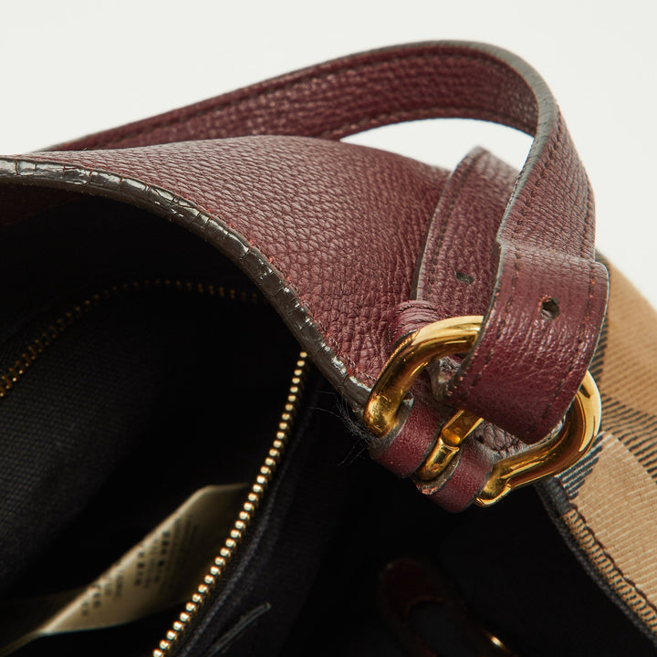 BURBERRY Burgundy/Beige House Check Fabric and Leather Small Canterbury Tote