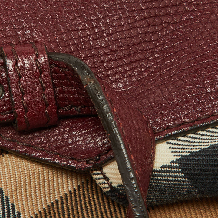 BURBERRY Burgundy/Beige House Check Fabric and Leather Small Canterbury Tote