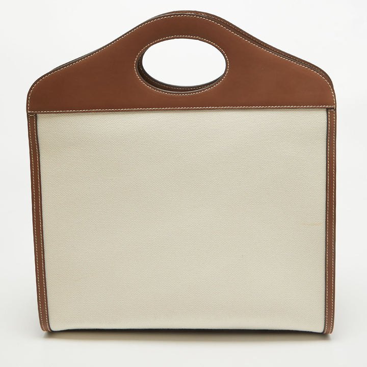 BURBERRY Dark Brown/Beige Canvas and Leather Medium Pocket Bag