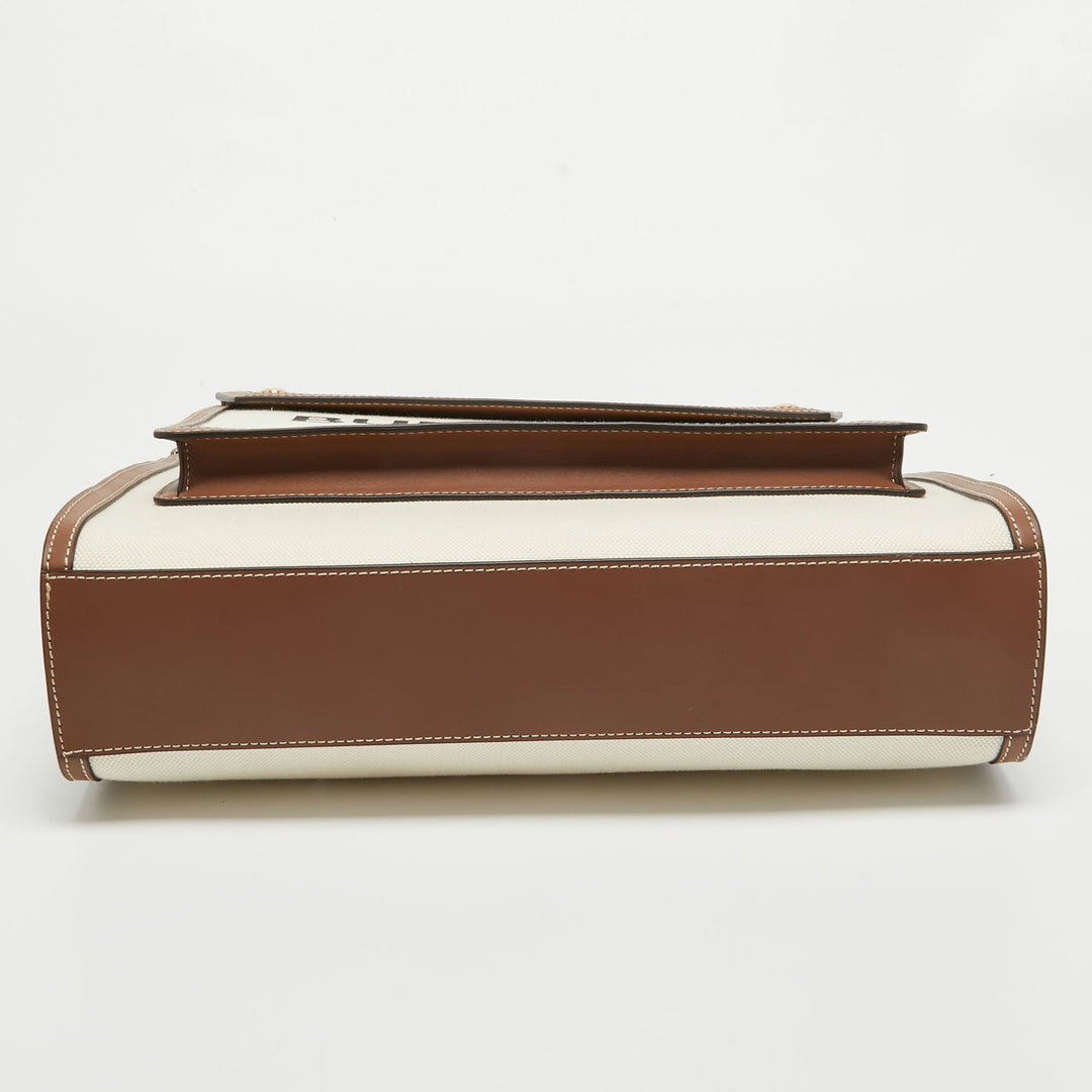 BURBERRY Dark Brown/Beige Canvas and Leather Medium Pocket Bag
