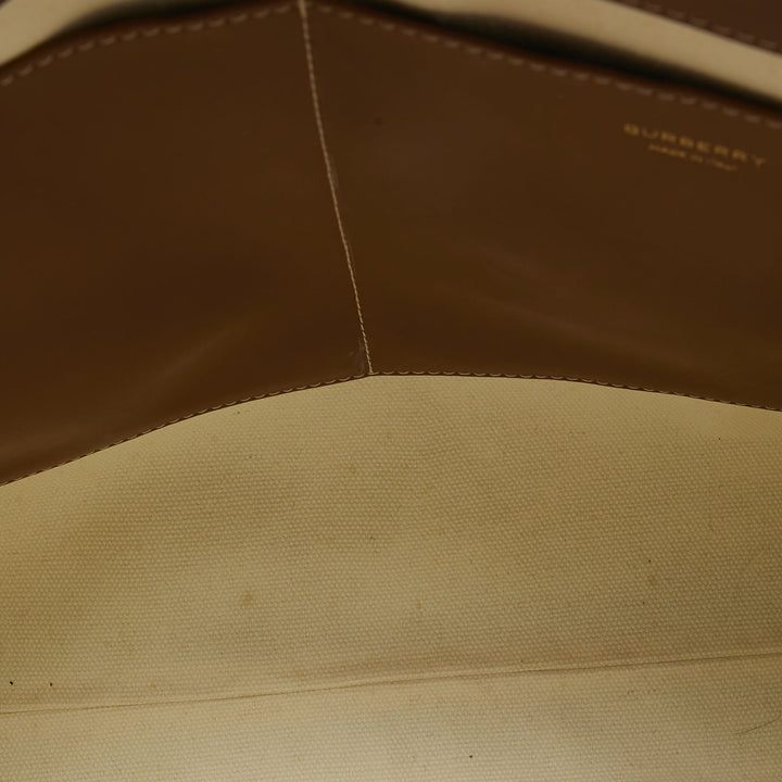 BURBERRY Dark Brown/Beige Canvas and Leather Medium Pocket Bag
