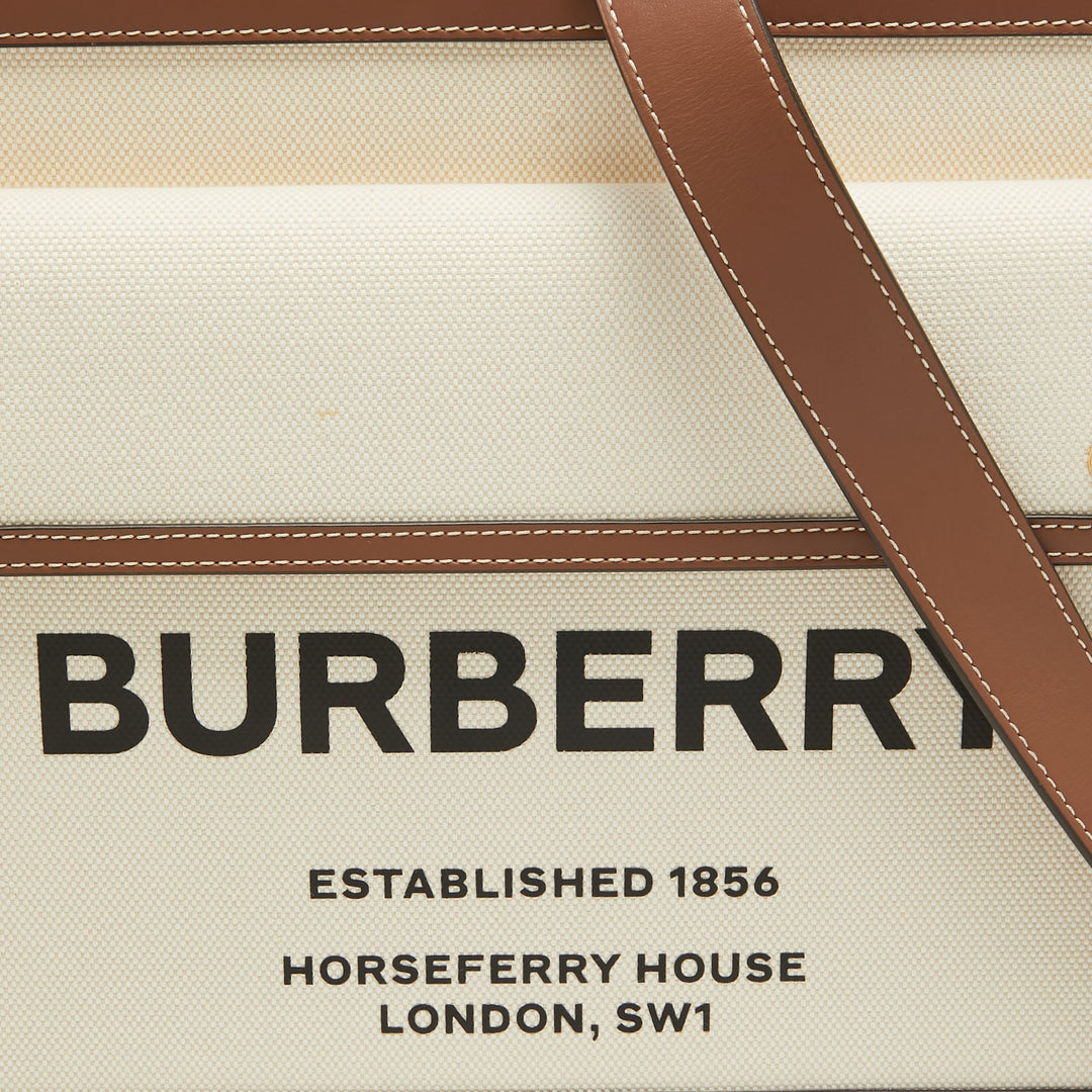 BURBERRY Dark Brown/Beige Canvas and Leather Medium Pocket Bag