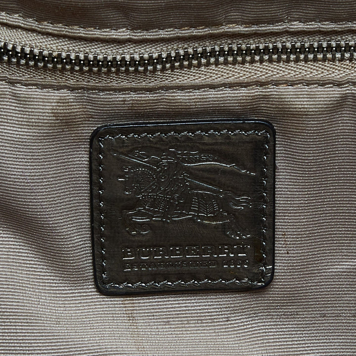 BURBERRY Metallic/Beige Nova Check Coated Canvas and Patent Leather Beaton Drawstring Bag