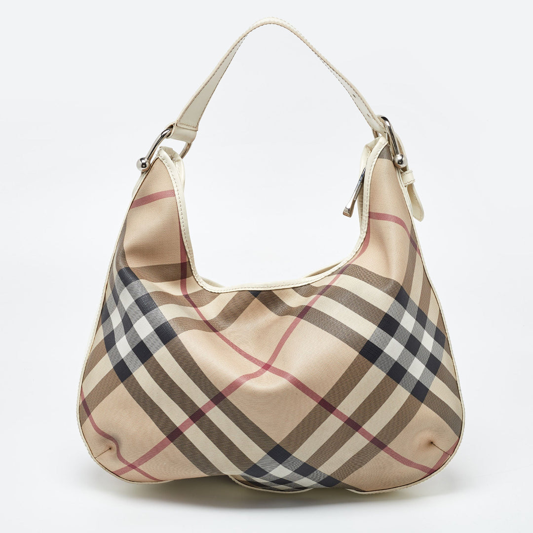 BURBERRY Beige/Off White Nova Check PVC and Patent Leather Hobo