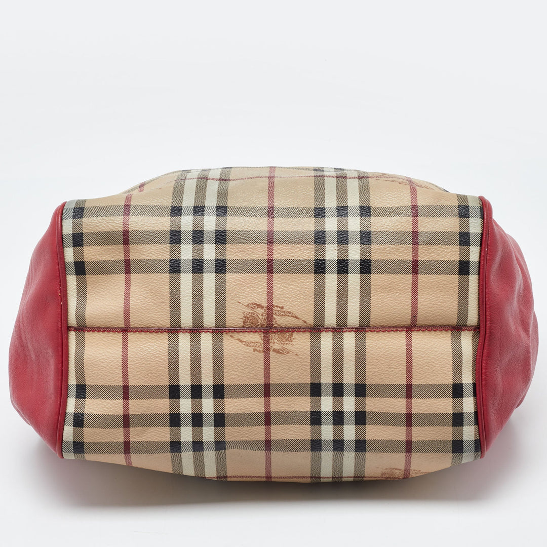Burberry Beige/Pink Haymarket Check PVC and Leather Small Canterbury Tote