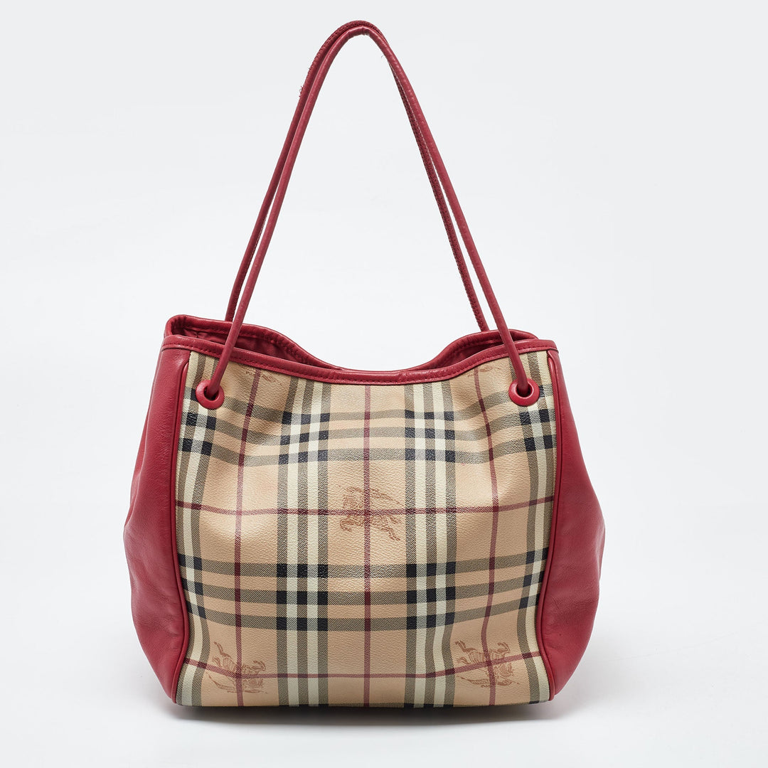 Burberry Beige/Pink Haymarket Check PVC and Leather Small Canterbury Tote