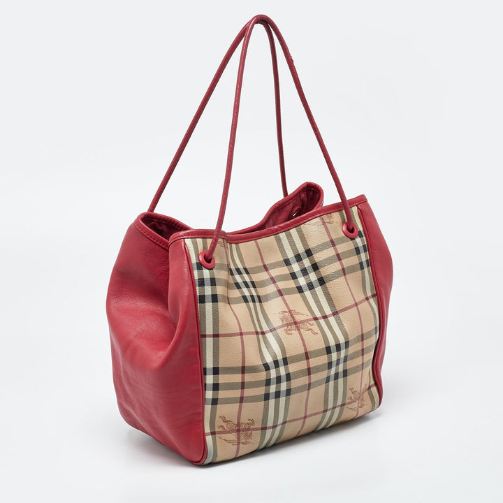Burberry Beige/Pink Haymarket Check PVC and Leather Small Canterbury Tote