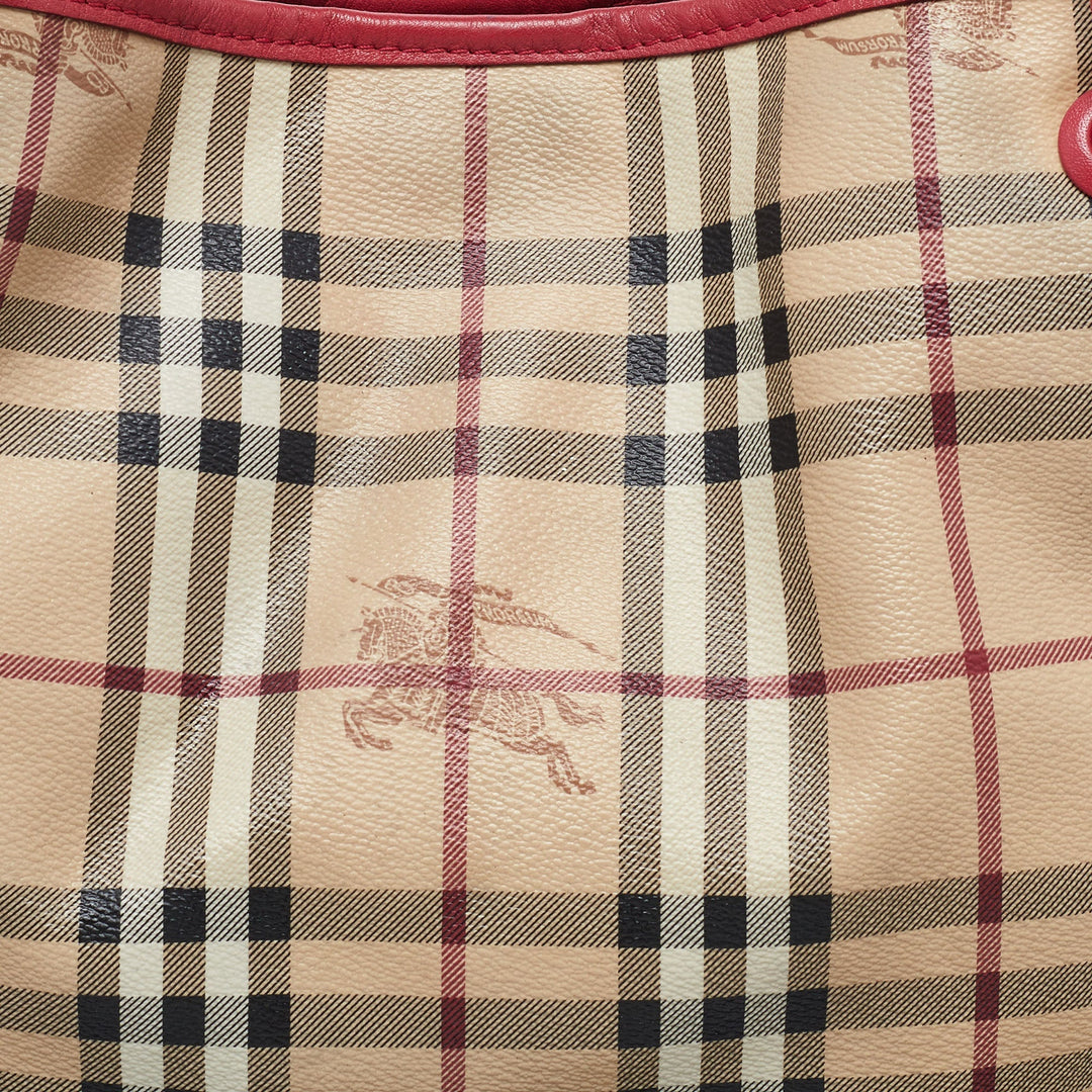 Burberry Beige/Pink Haymarket Check PVC and Leather Small Canterbury Tote