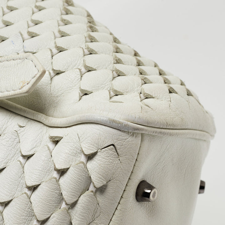 BURBERRY White Woven Leather Tote