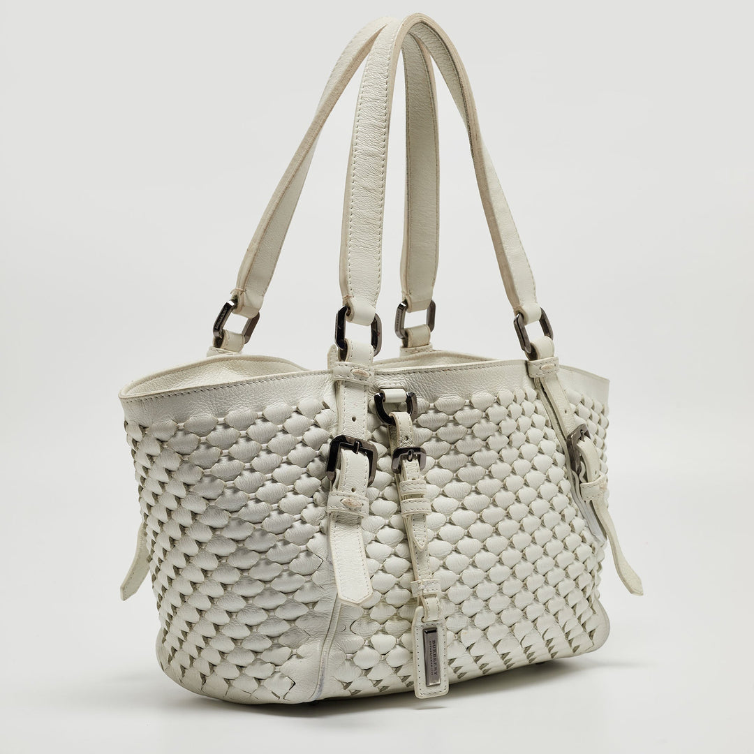BURBERRY White Woven Leather Tote