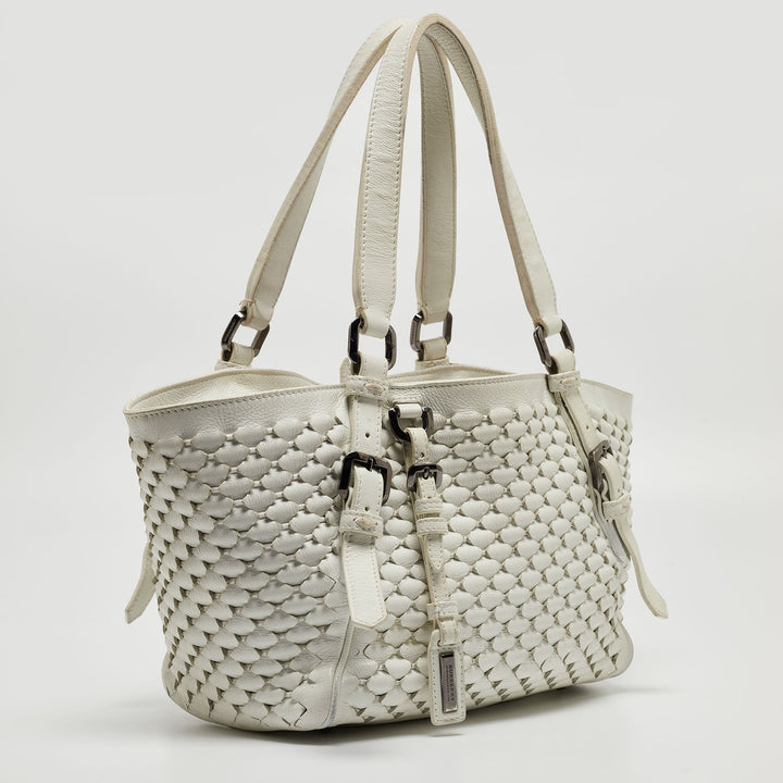 BURBERRY White Woven Leather Tote