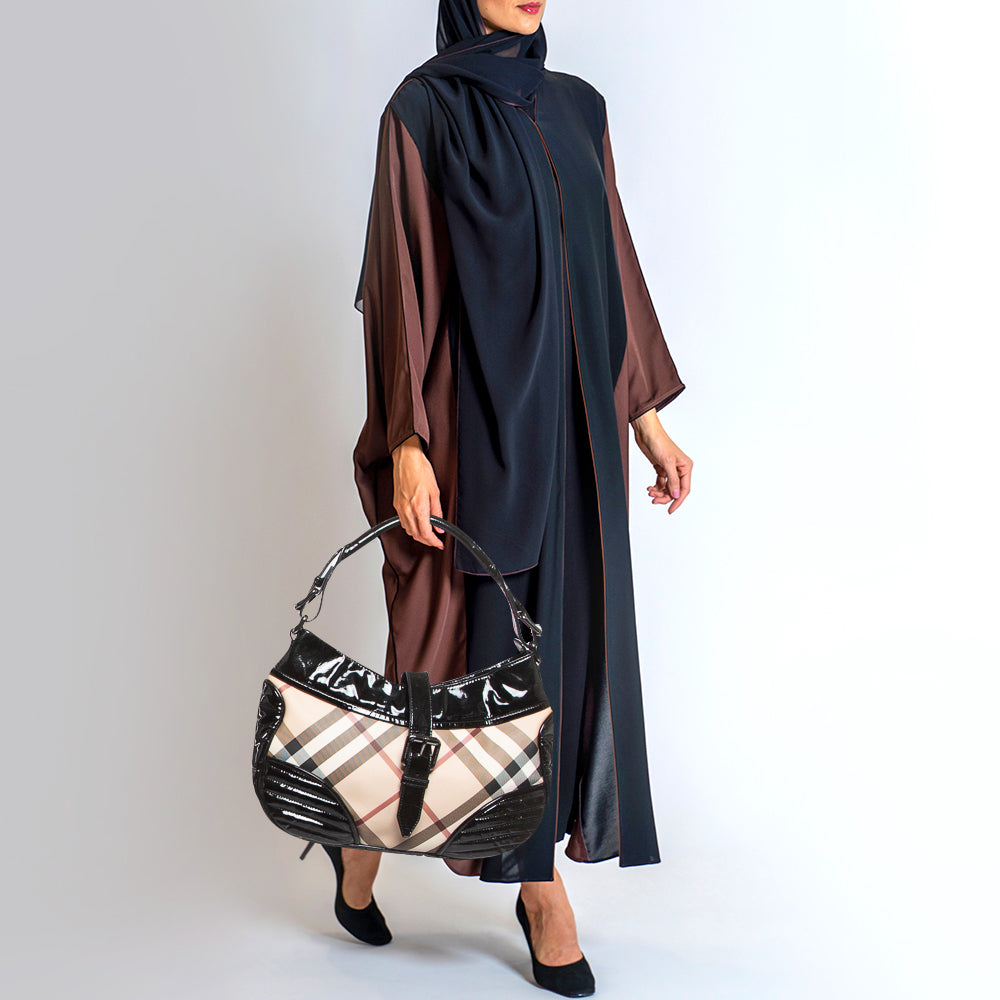 Burberry Black/Beige Nova Check PVC and Patent Leather Hobo
