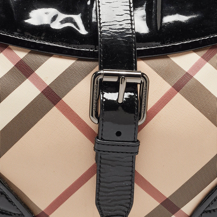 Burberry Black/Beige Nova Check PVC and Patent Leather Hobo