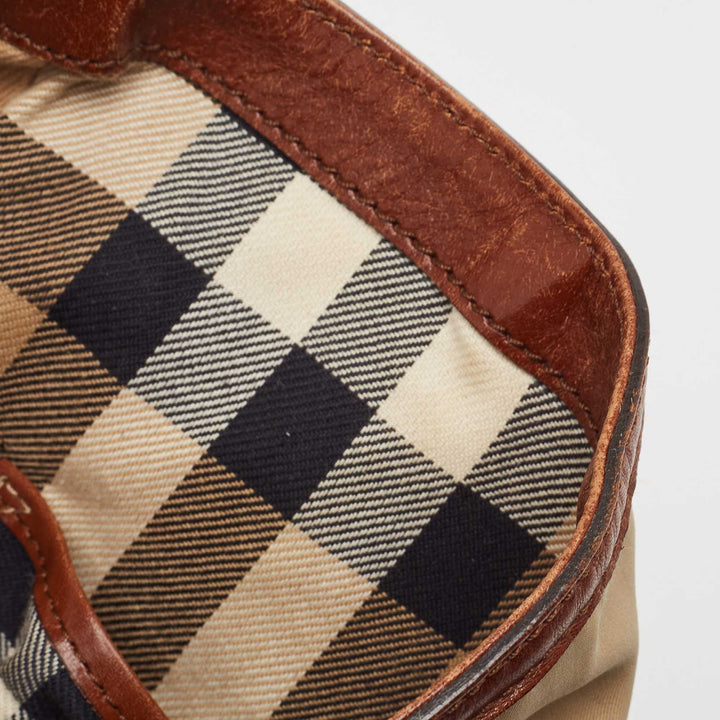 BURBERRY Brown/Beige Fabric and Leather Large Canterbury Tote