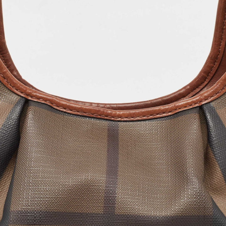 BURBERRY Dark Tan Smoked Beat Check Coated Canvas Small Brooklyn Hobo
