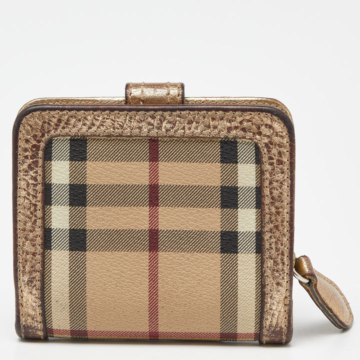BURBERRY Beige/Gold Nova Check PVC and Leather Compact Wallet