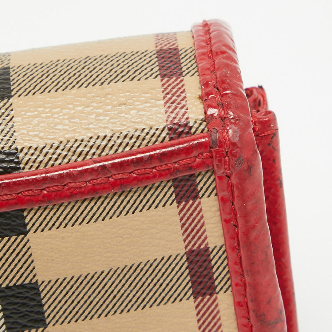 BURBERRY Red/Beige House Check Coated Canvas and Patent Leather Flap Continental Wallet
