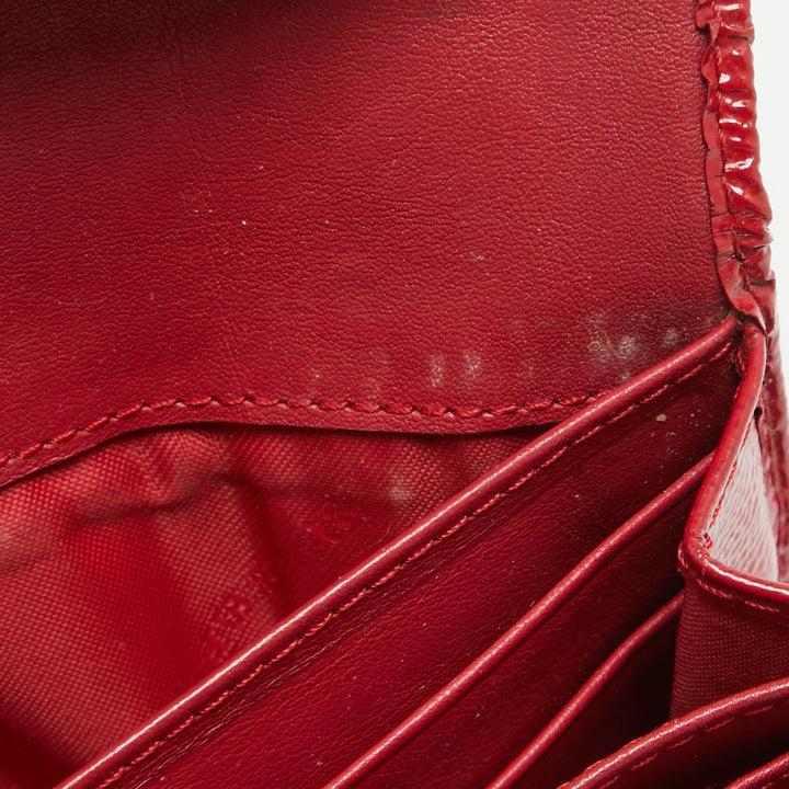 BURBERRY Red/Beige House Check Coated Canvas and Patent Leather Flap Continental Wallet