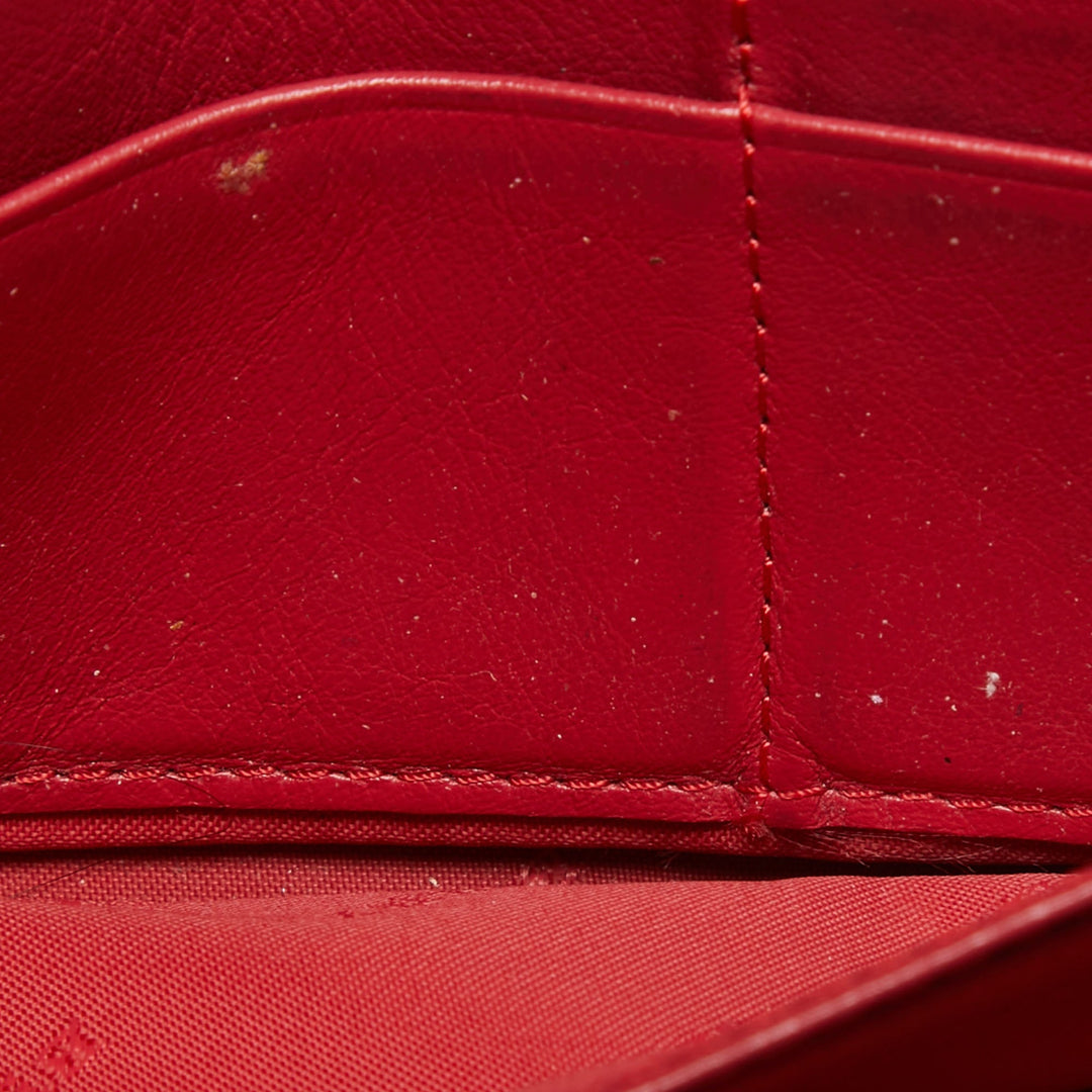 BURBERRY Red/Beige House Check Coated Canvas and Patent Leather Flap Continental Wallet