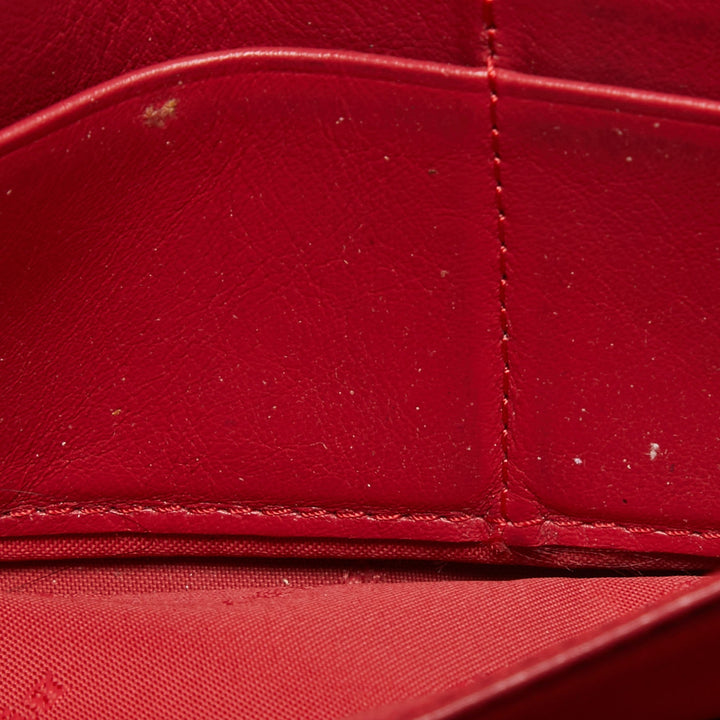 BURBERRY Red/Beige House Check Coated Canvas and Patent Leather Flap Continental Wallet