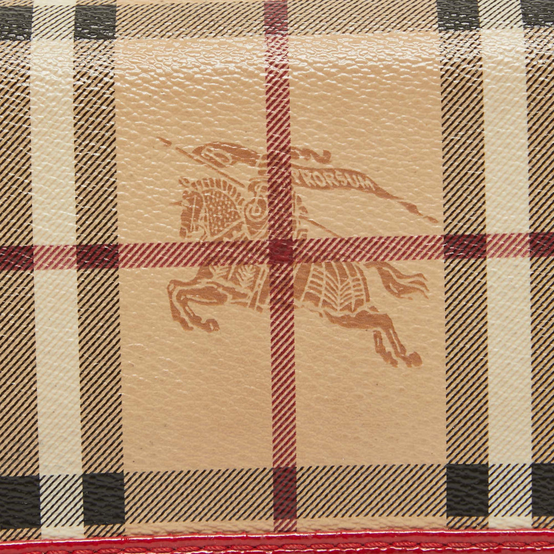 BURBERRY Red/Beige House Check Coated Canvas and Patent Leather Flap Continental Wallet