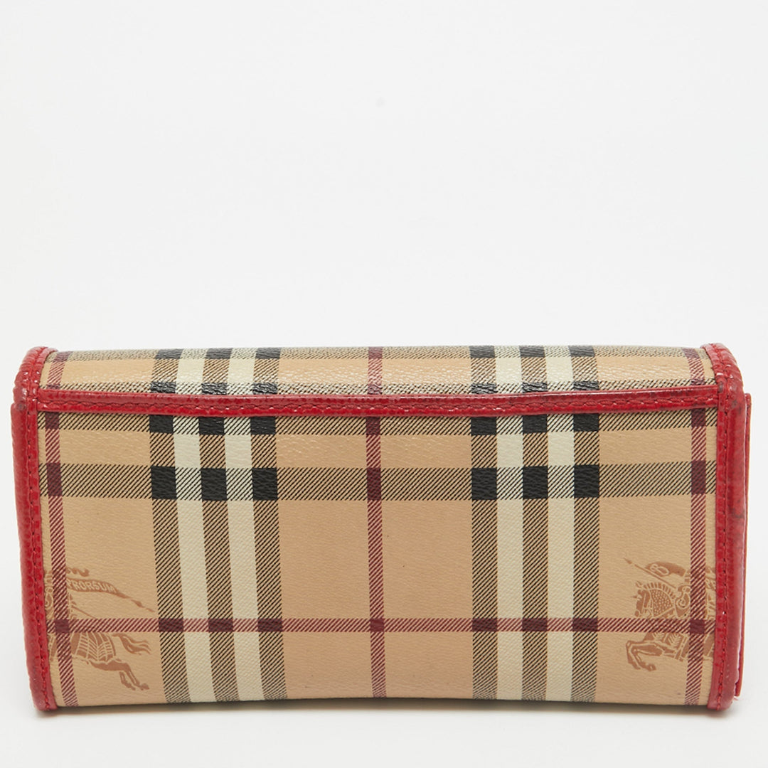 BURBERRY Red/Beige House Check Coated Canvas and Patent Leather Flap Continental Wallet