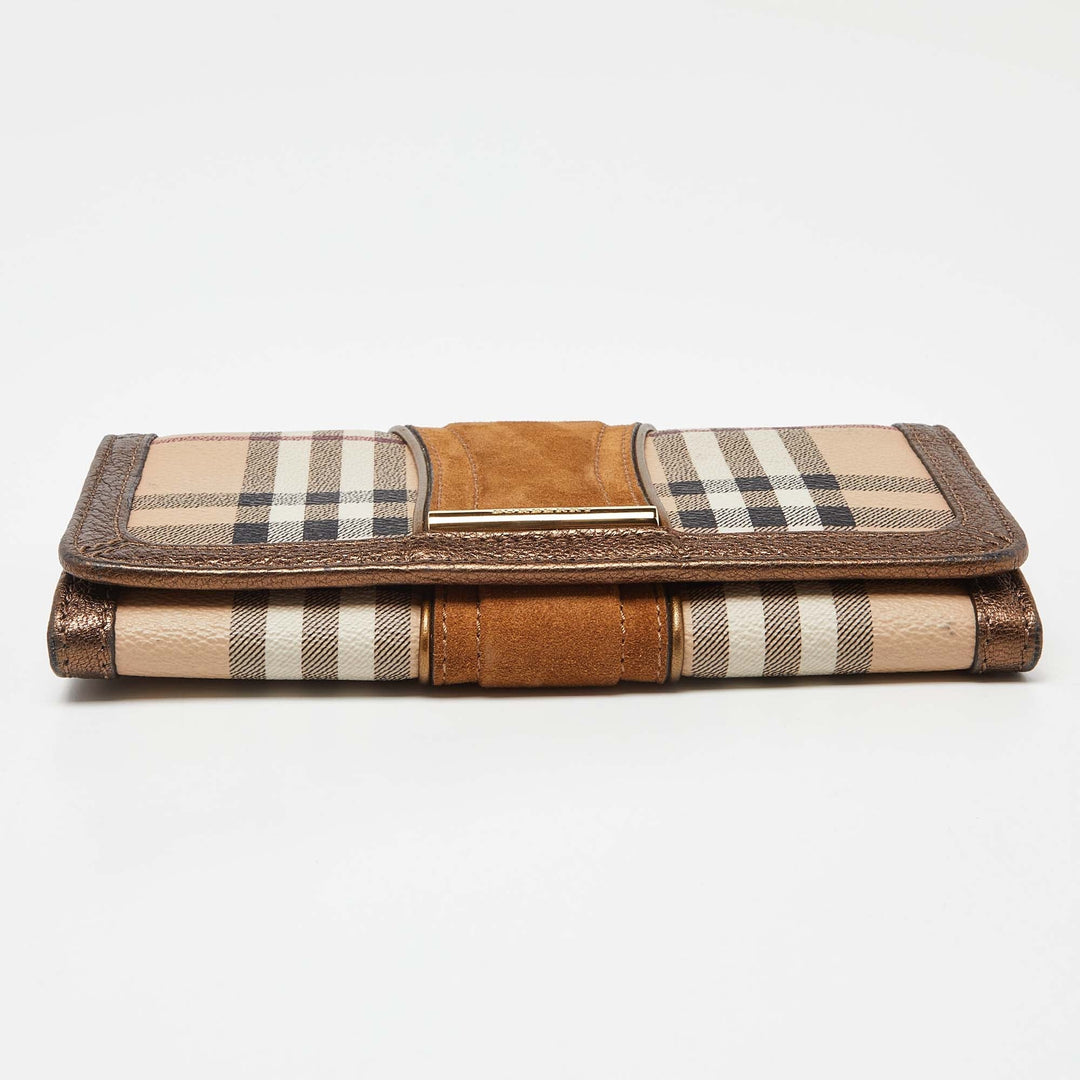 BURBERRY Beige/Metallic Nova Check PVC,Leather and Suede Flap Continental Wallet