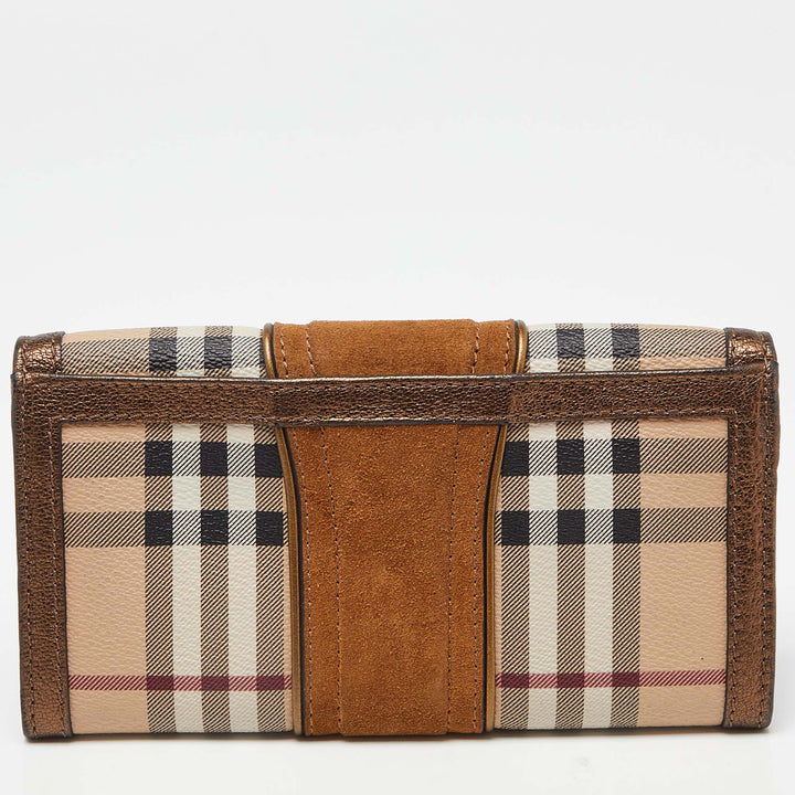 BURBERRY Beige/Metallic Nova Check PVC,Leather and Suede Flap Continental Wallet