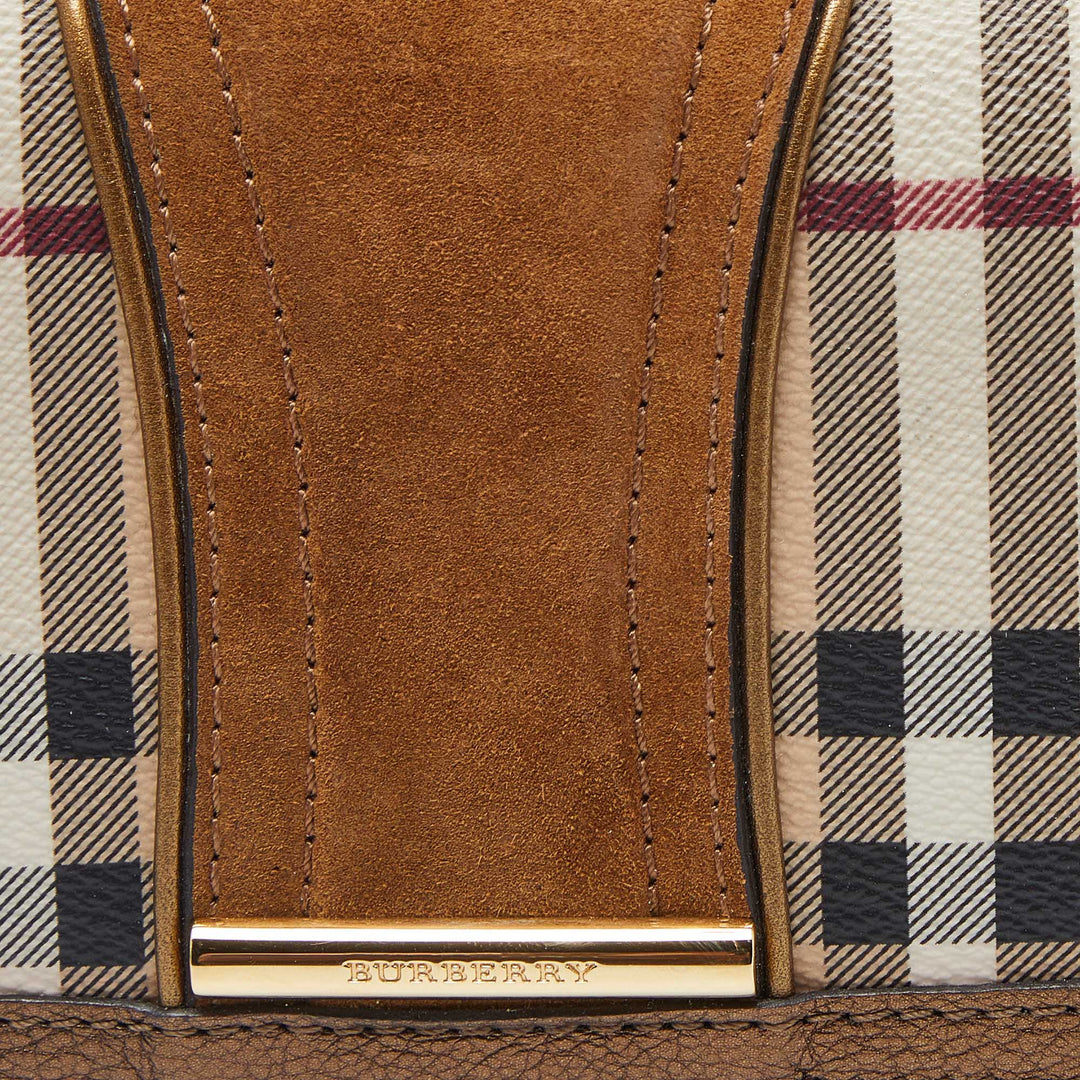 BURBERRY Beige/Metallic Nova Check PVC,Leather and Suede Flap Continental Wallet