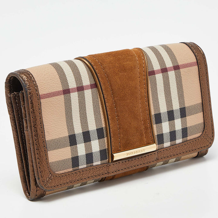 BURBERRY Beige/Metallic Nova Check PVC,Leather and Suede Flap Continental Wallet